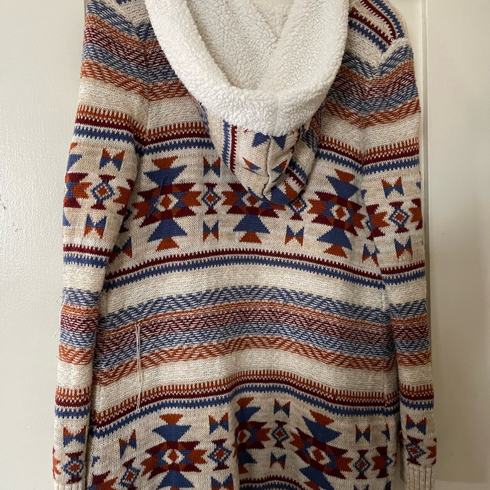Multicolor Patterned Hooded Cardigan - Picture 2 of 6